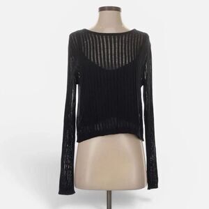 REM Studio Blue Navy Black Two Layer Tank Long Sleeve Stripe Sheer Small